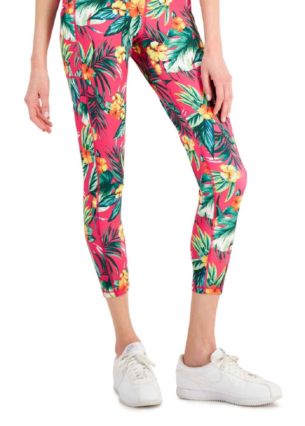 Leggings femininas ID Ideology com bolso lateral tropical, rosa, tamanho grande