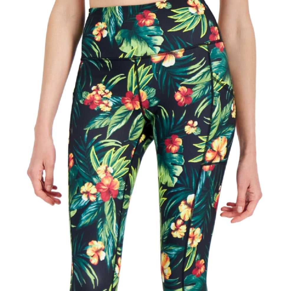ID Ideology Leggings Cropped Femininas com Bolso Lateral Tropical, Pretas, Tamanho X-G