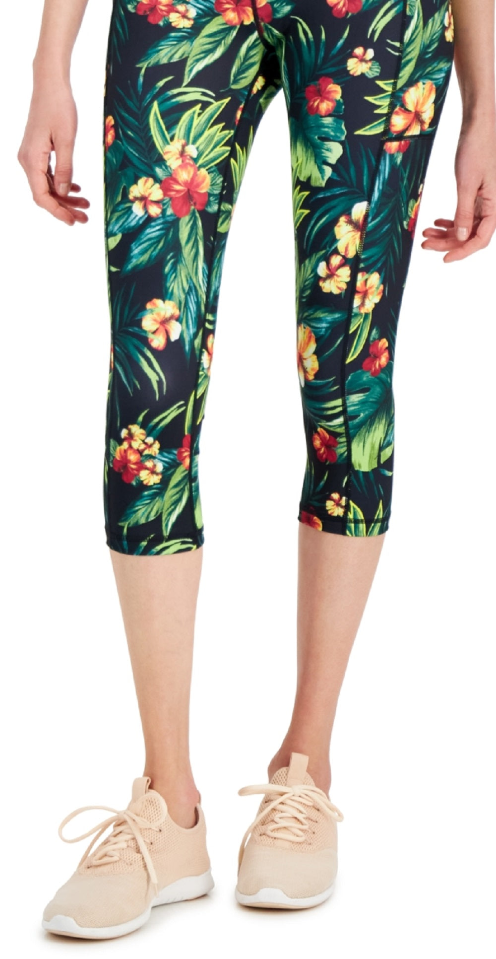 ID Ideology Leggings Cropped Femininas com Bolso Lateral Tropical, Pretas, Tamanho X-G