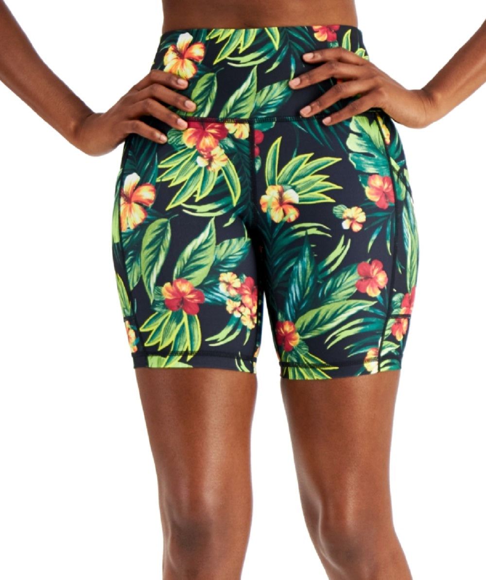 ID Ideology Shorts de ciclismo feminino com estampa tropical e compressão, tamanho médio, preto, 7