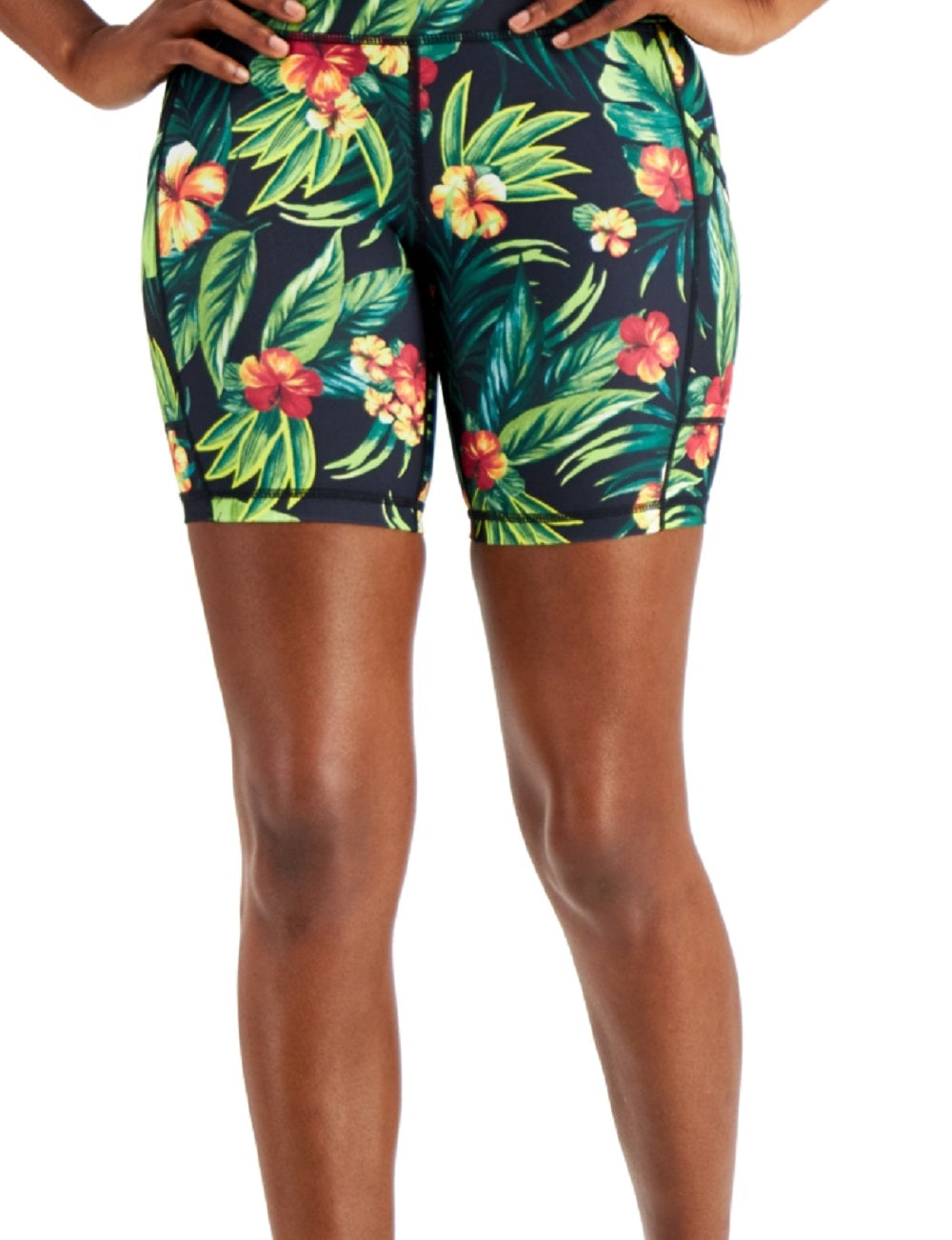 ID Ideology Shorts de ciclismo feminino com estampa tropical e compressão, tamanho médio, preto, 7