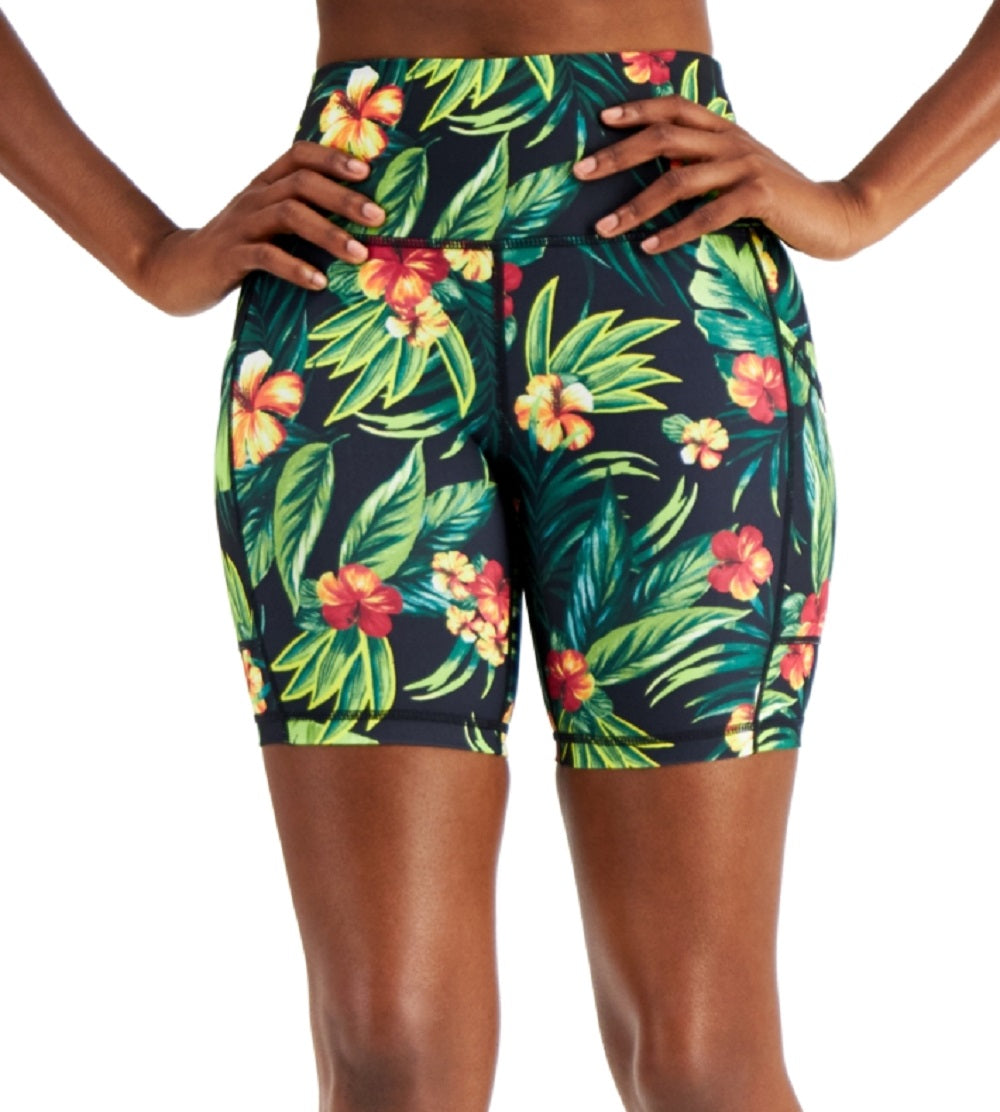 ID Ideology Shorts de ciclismo feminino com estampa tropical e compressão, tamanho grande, preto, 7