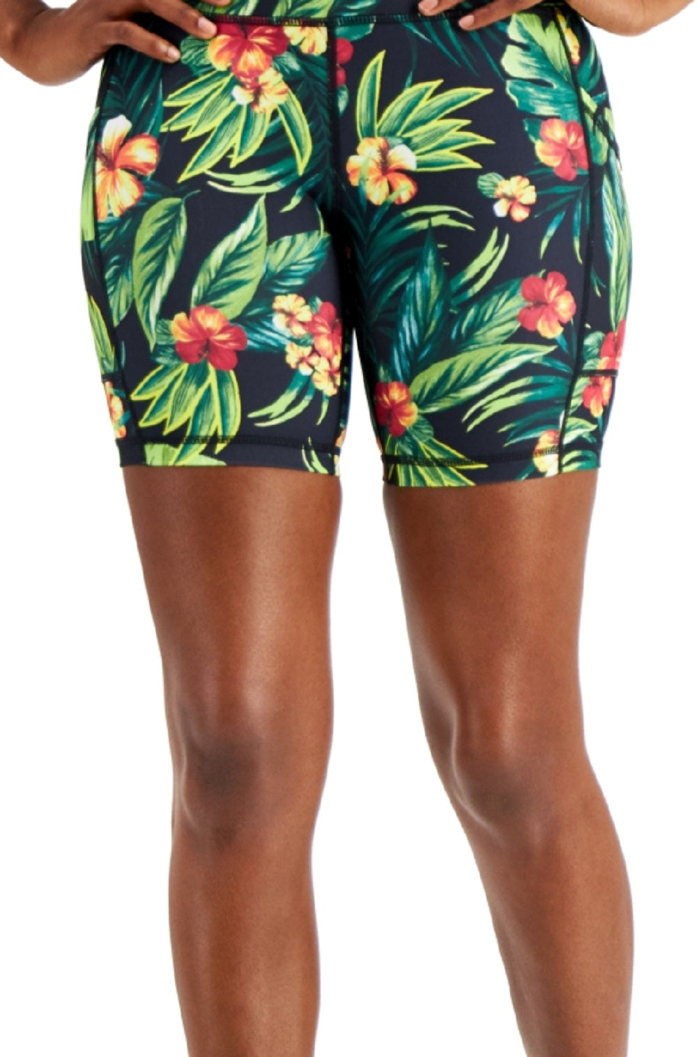 ID Ideology Shorts de ciclismo feminino com estampa tropical e compressão, tamanho grande, preto, 7