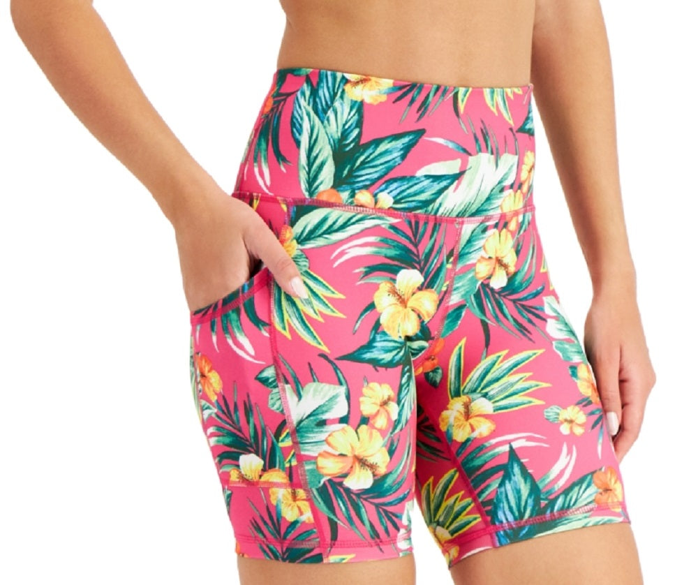 ID Ideology Shorts de ciclismo feminino com estampa tropical e compressão, tamanho GG, rosa, 7 unidades