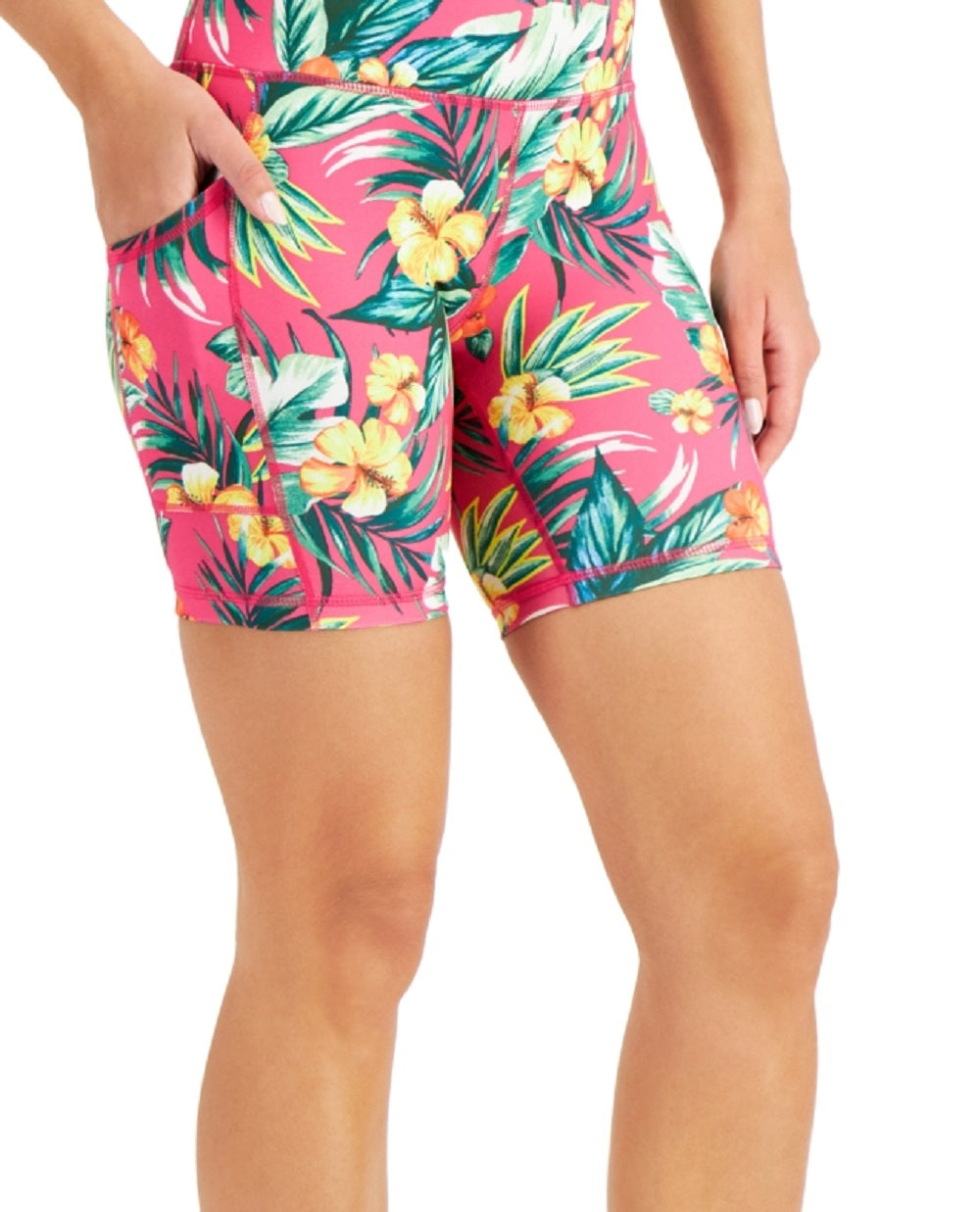 ID Ideology Shorts de ciclismo feminino com estampa tropical e compressão, tamanho GG, rosa, 7 unidades