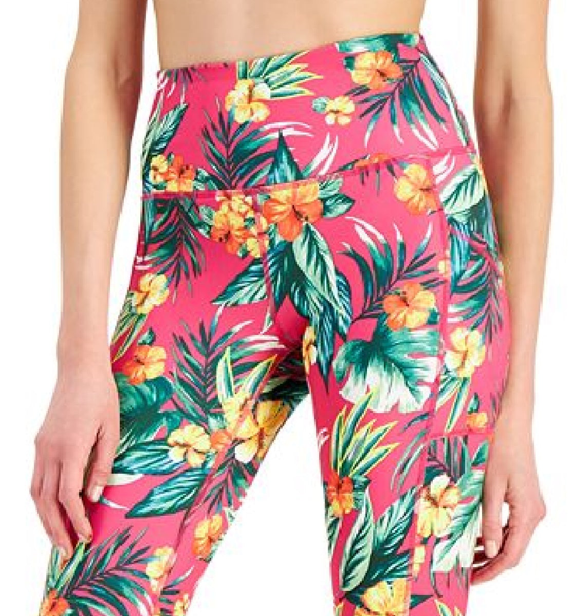 ID Ideology Leggings Cropped Femininas com Bolso Lateral Tropical, Pretas, Tamanho Pequeno