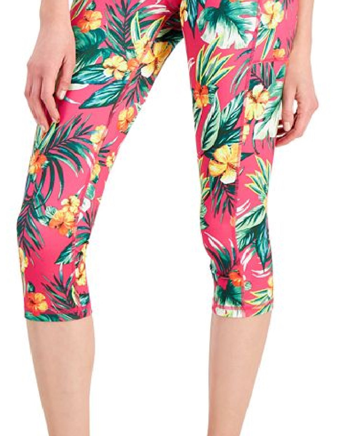 ID Ideology Leggings Cropped Femininas com Bolso Lateral Tropical, Pretas, Tamanho Pequeno