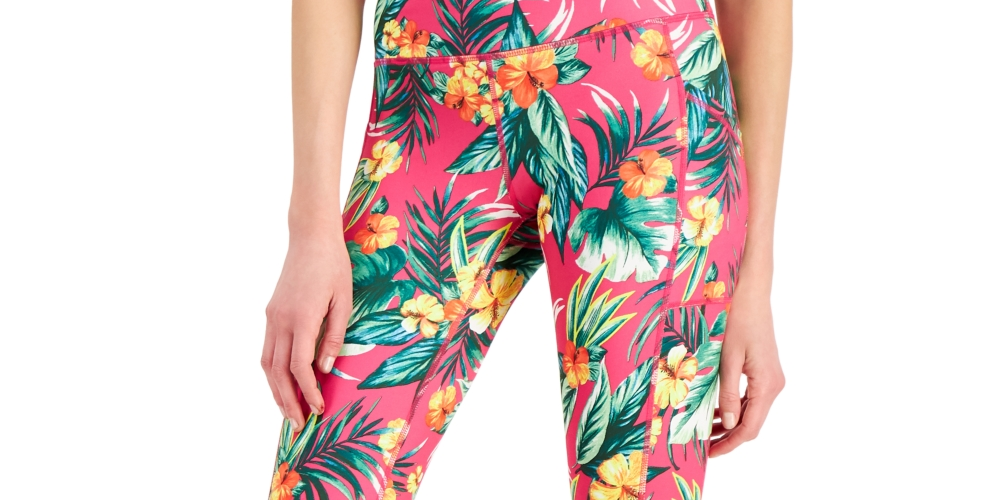 ID Ideology Leggings Cropped Femininas com Bolso Lateral Tropical Rosa Tamanho Pequeno Grande