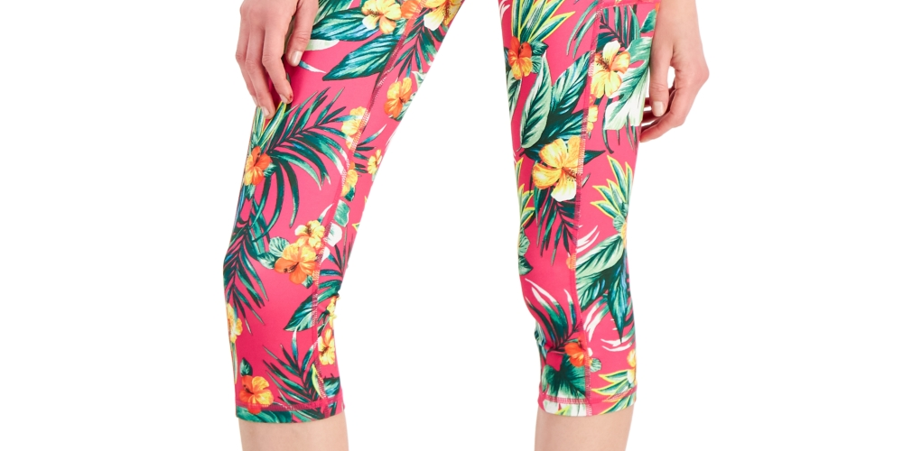 ID Ideology Leggings Cropped Femininas com Bolso Lateral Tropical Rosa Tamanho Pequeno Grande