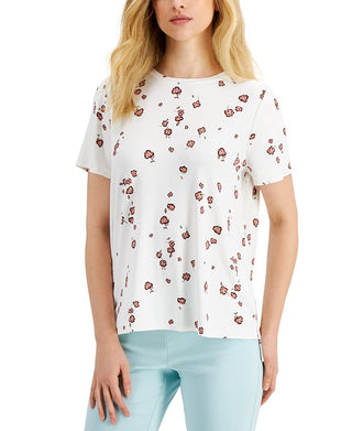 Blusa feminina Alfani com estampa de gola redonda, tamanho pequeno, laranja