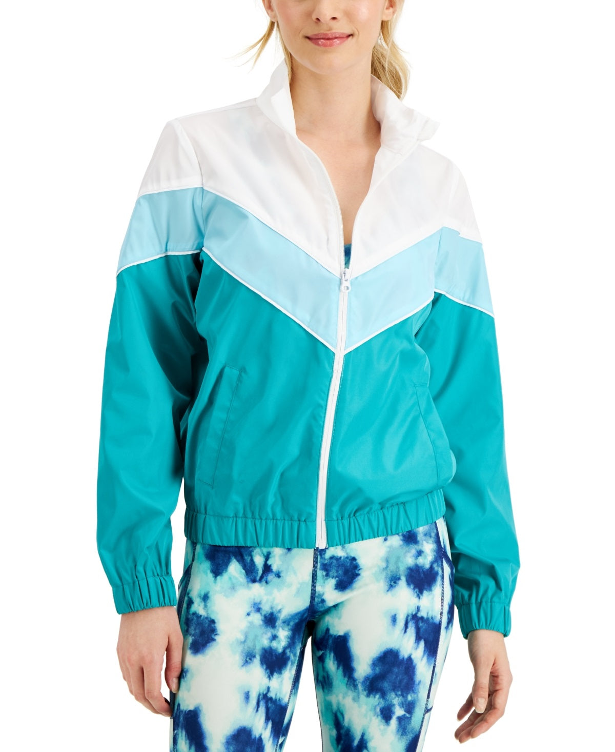 ID Ideology Jaqueta corta-vento feminina listrada Chevron, verde, tamanho médio