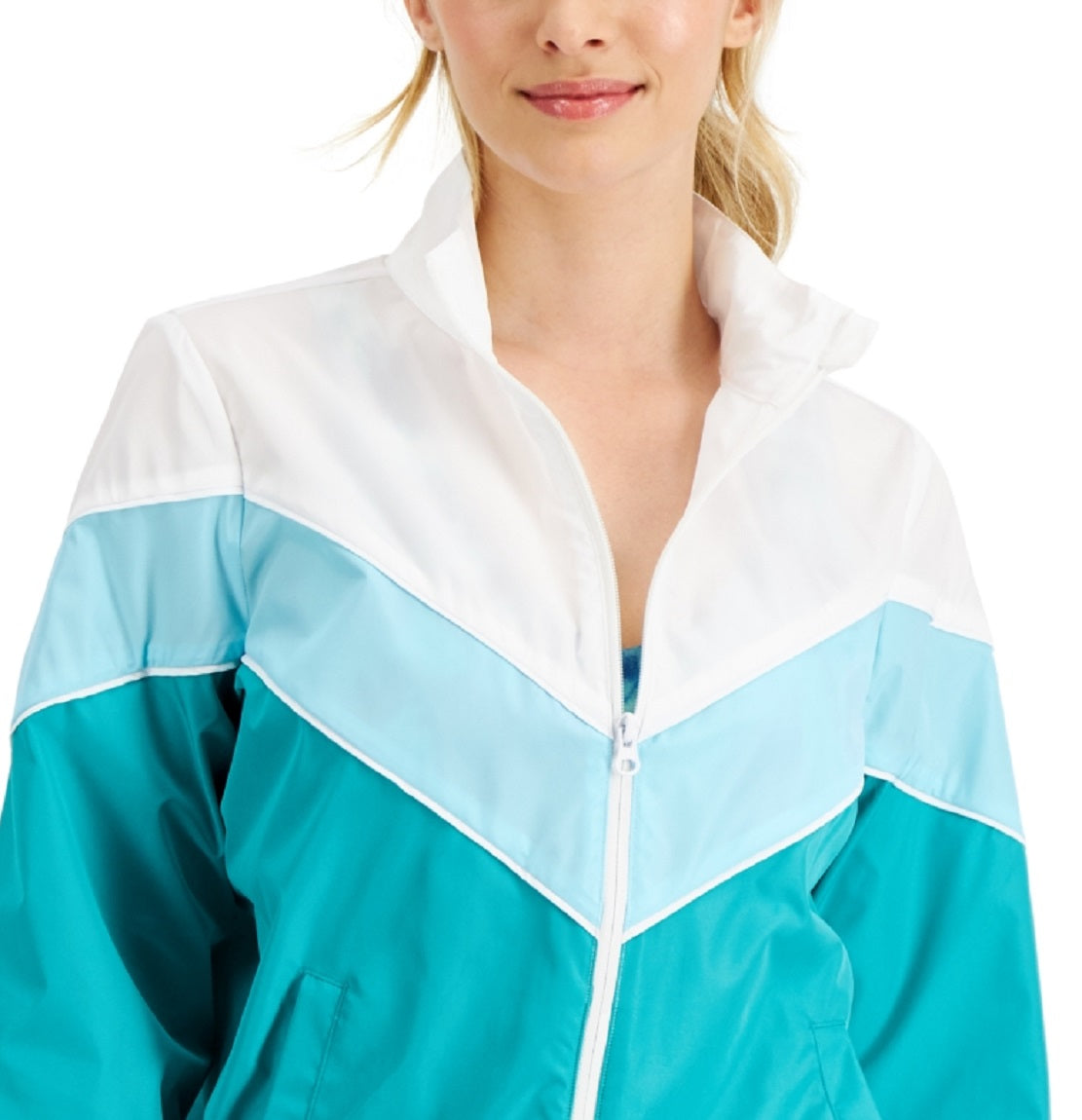 ID Ideology Jaqueta corta-vento feminina listrada Chevron, verde, tamanho médio