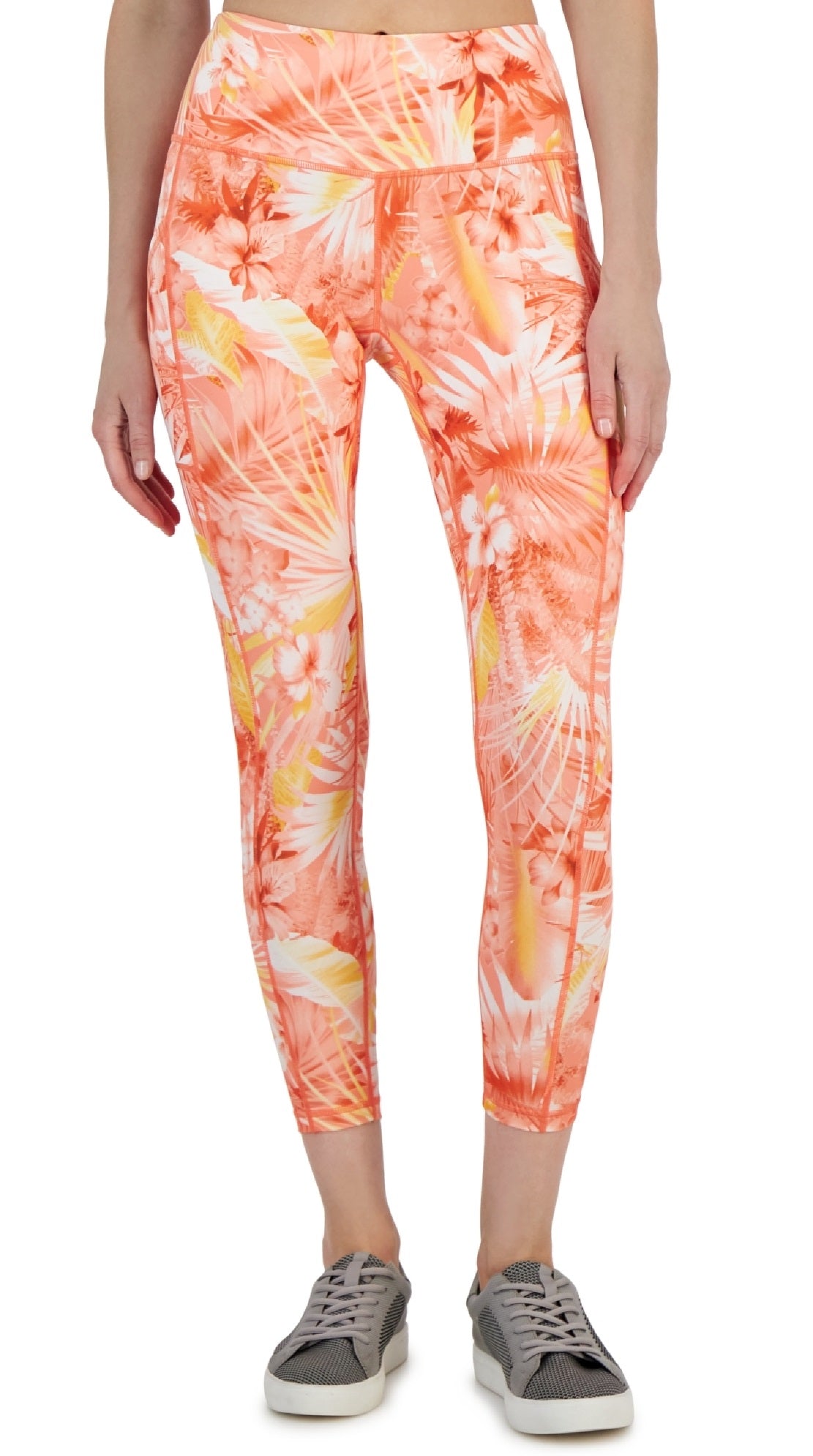 ID Ideology Leggings femininas de compressão com bolso lateral estampado 7/8 tamanho laranja pequeno pequeno
