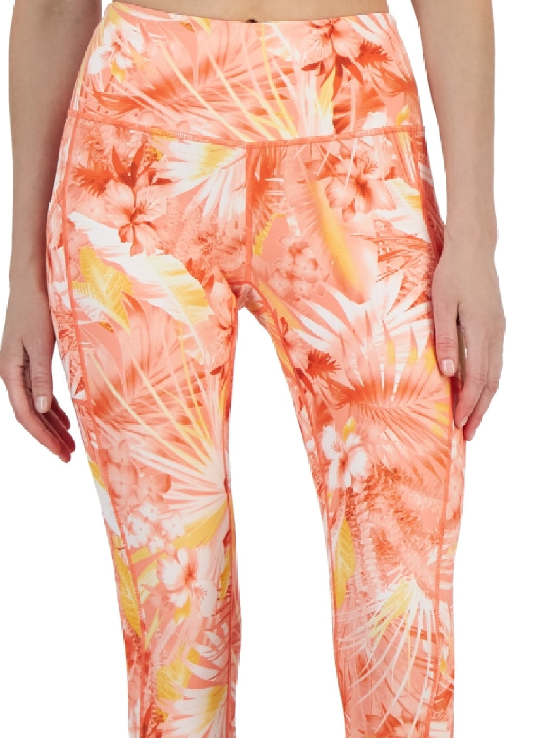 ID Ideology Leggings femininas de compressão com bolso lateral estampado 7/8 tamanho laranja pequeno pequeno