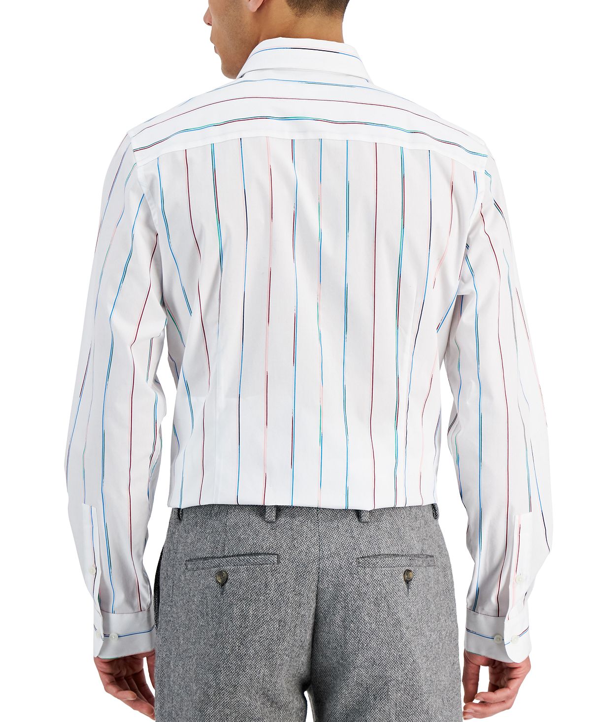 Camisa social listrada pintada masculina Bar III Slim Fit, branca, tamanho X-G