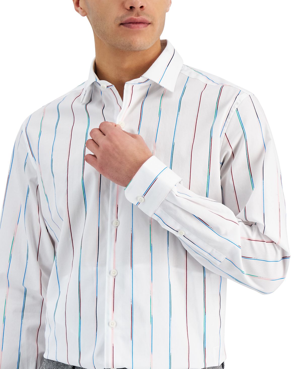 Camisa social listrada pintada masculina Bar III Slim Fit, branca, tamanho X-G
