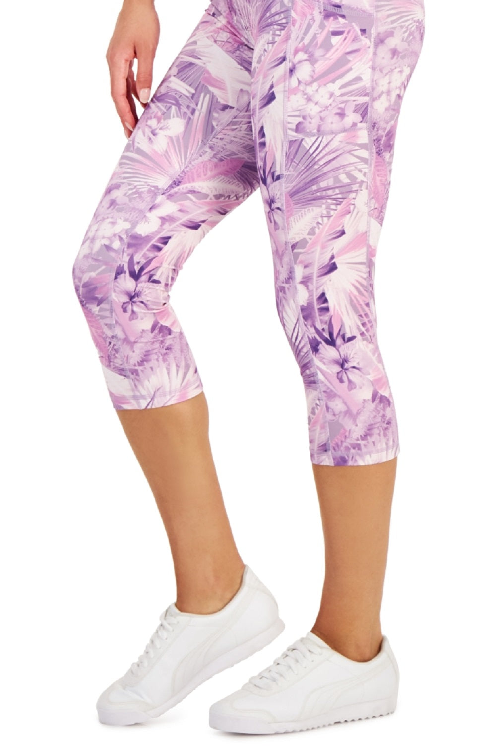 ID Ideology Leggings curtas de compressão femininas com bolso lateral, roxas, tamanho X-S