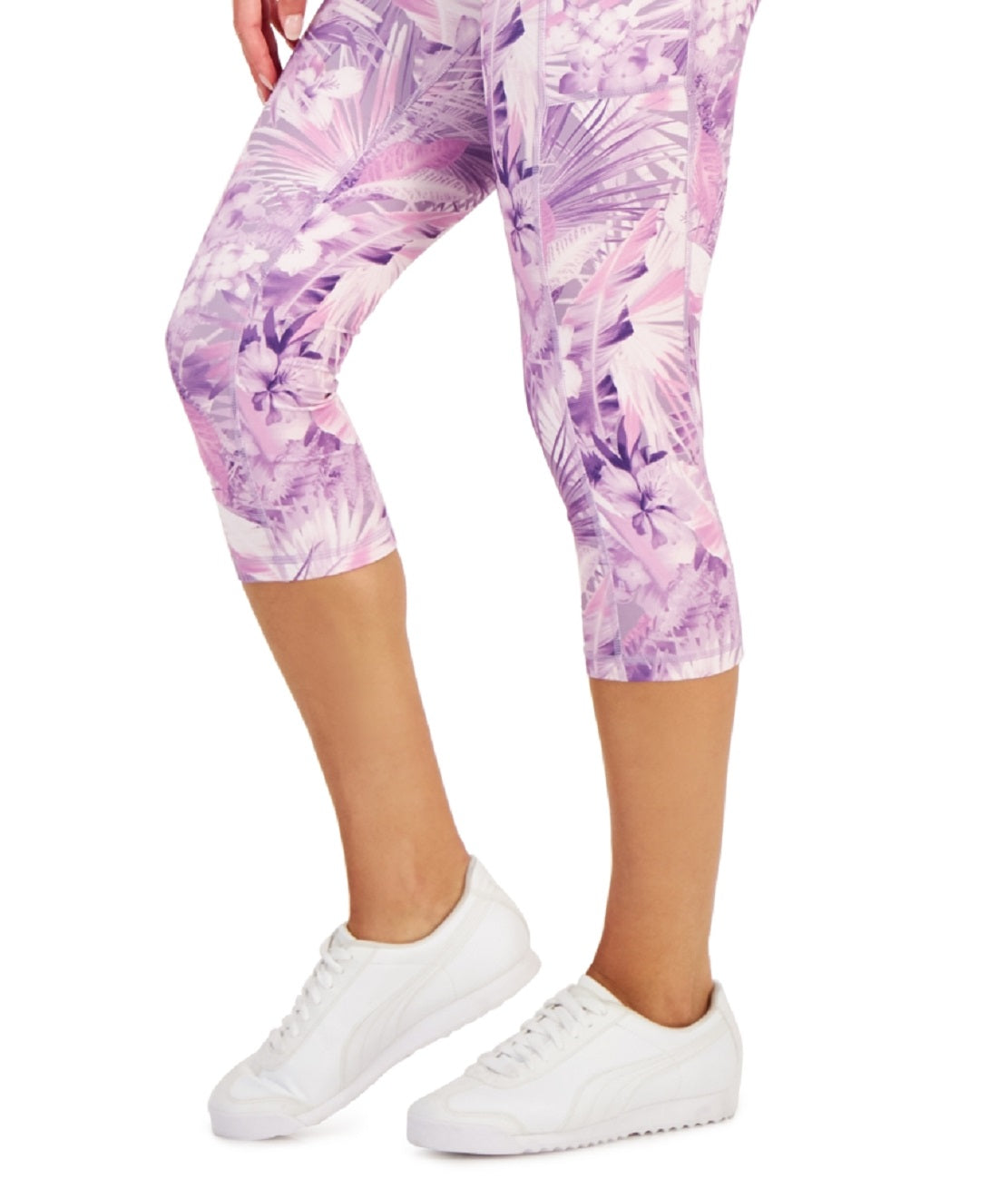 ID Ideology Leggings curtas de compressão femininas com bolso lateral, roxas, tamanho médio