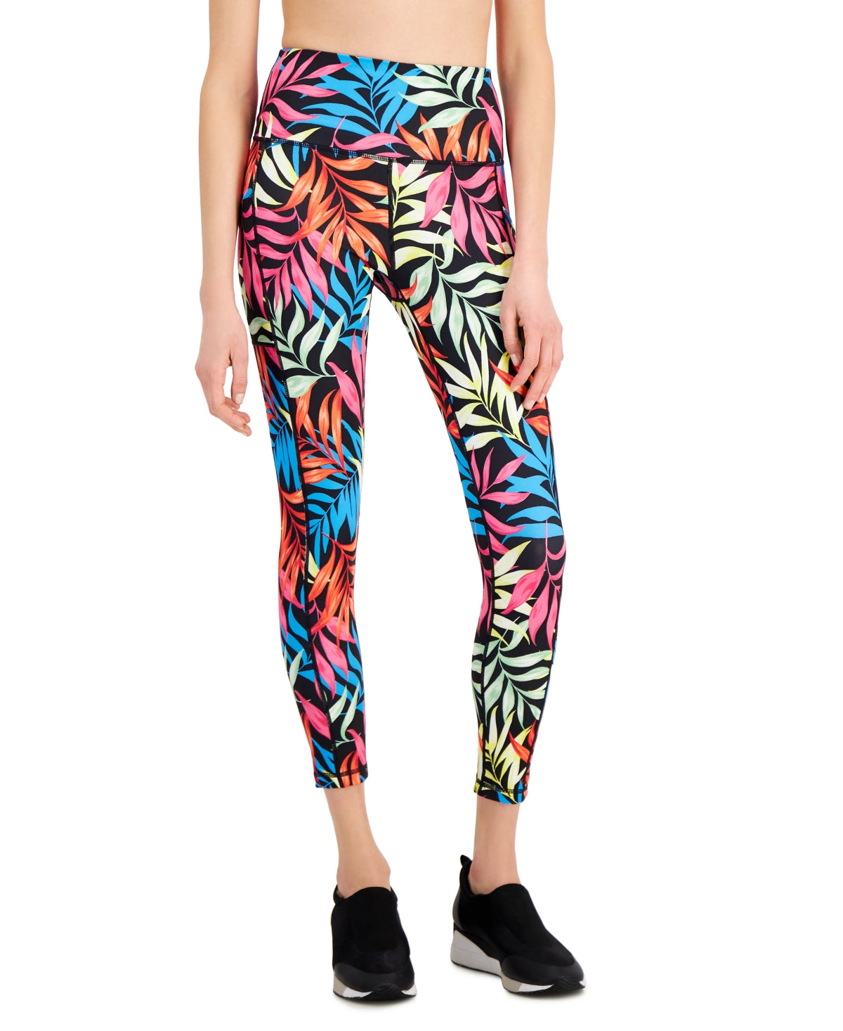 Leggings femininas ID Ideology Fern com bolso lateral 7/8, pretas, tamanho extragrande