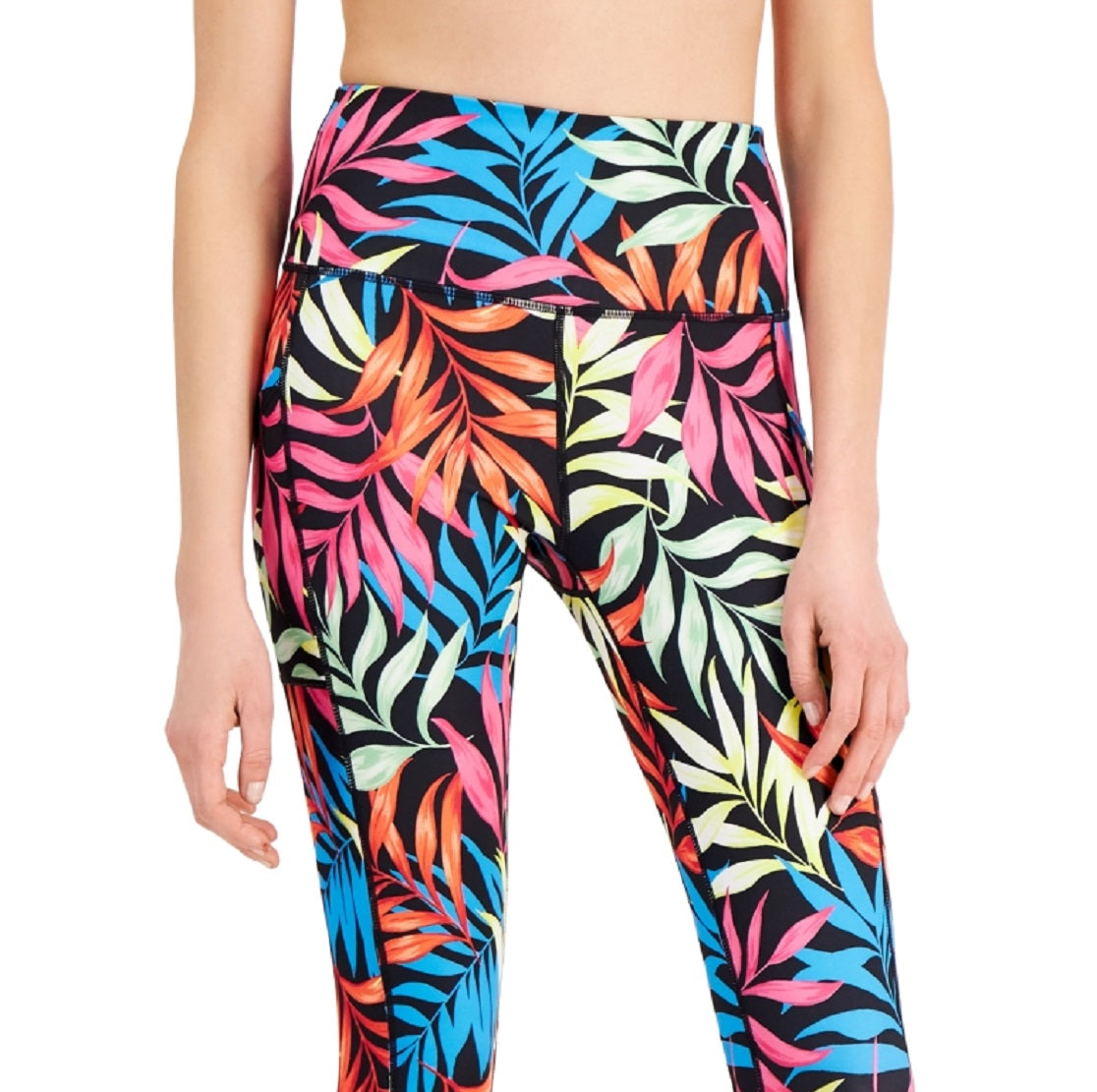 Leggings femininas ID Ideology Fern com bolso lateral 7/8, pretas, tamanho extragrande