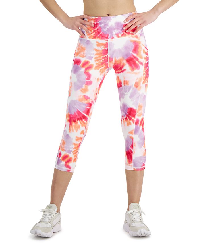Leggings curtas femininas ID Ideology com estampa de tinta e bolso lateral, laranja, tamanho médio