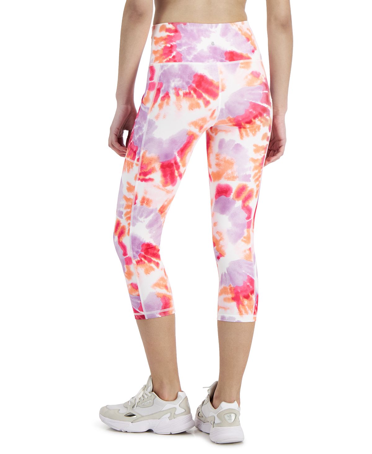 Leggings curtas femininas ID Ideology com estampa de tinta e bolso lateral, laranja, tamanho médio