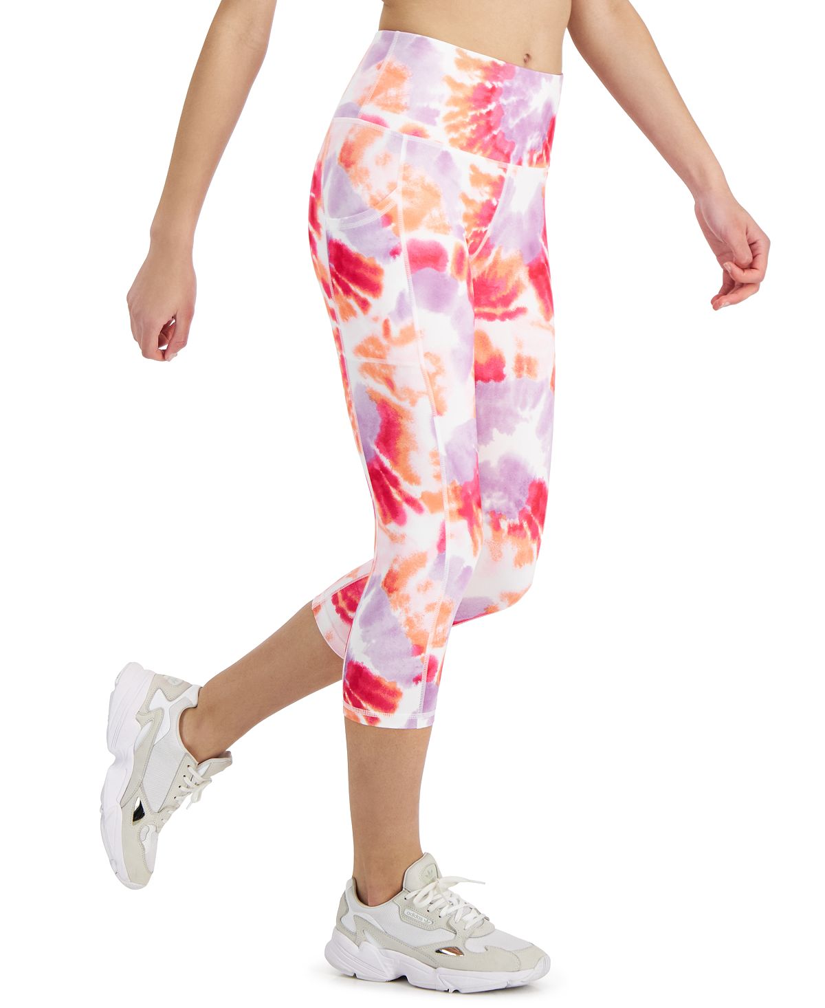 Leggings curtas femininas ID Ideology com estampa de tinta e bolso lateral, laranja, tamanho médio