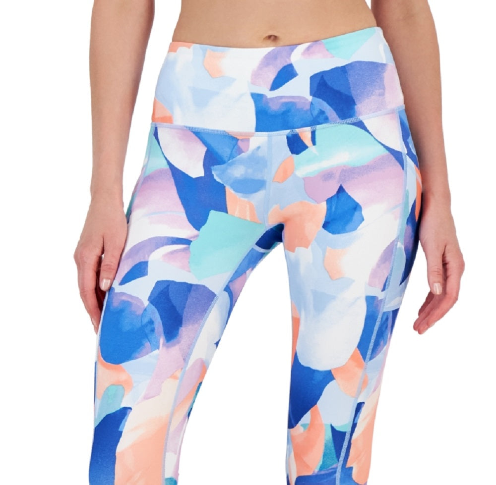 ID Ideology Leggings femininas de compressão com estampa de pétalas e bolso lateral, azul, tamanho pequeno