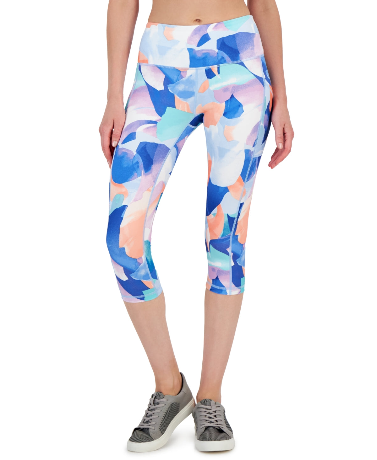 ID Ideology Leggings femininas de compressão com estampa de pétalas e bolso lateral, azul, tamanho pequeno