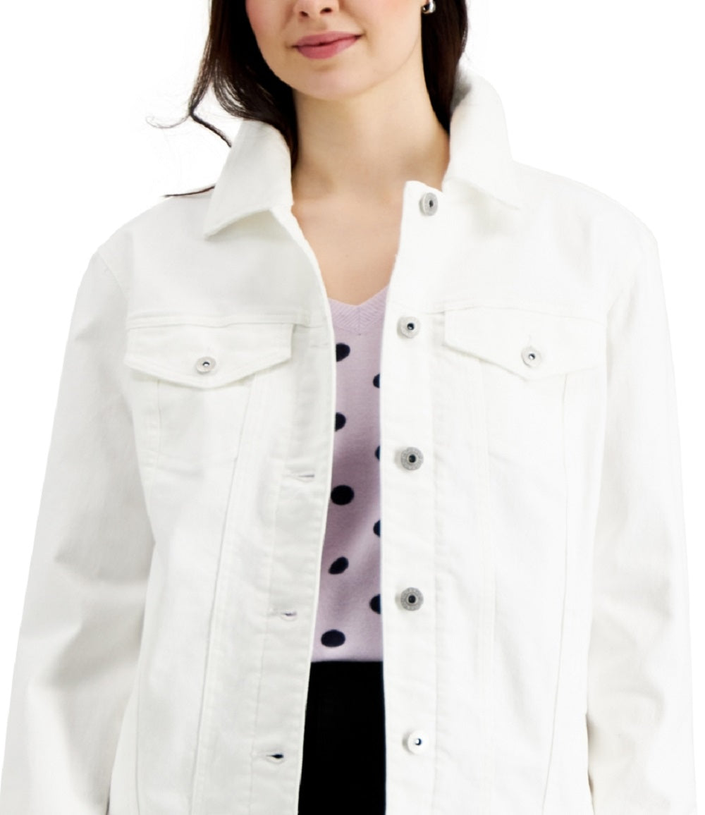 Jaqueta Trucker Jeans Feminina Style &amp; Co Branca Tamanho Grande