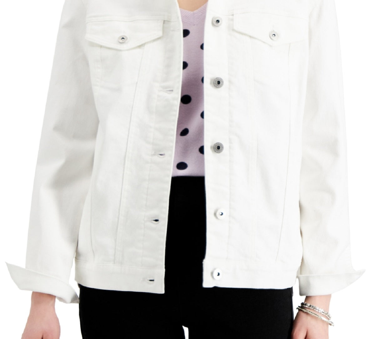 Jaqueta Trucker Jeans Feminina Style &amp; Co Branca Tamanho Grande