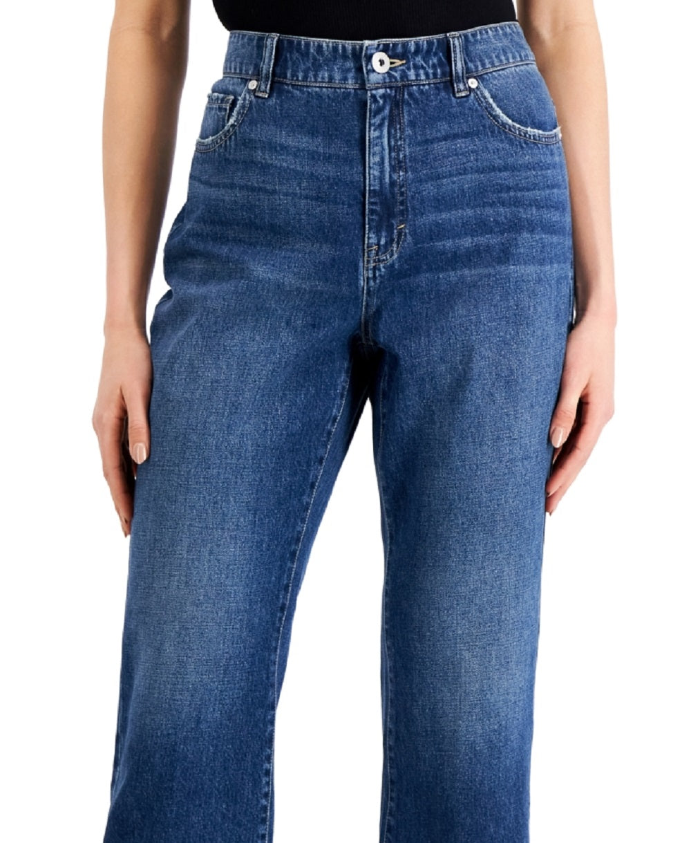 Calça jeans cropped feminina estilo slouchy fit, cintura alta, azul, tamanho 16