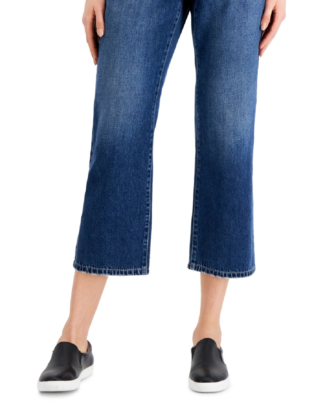 Calça jeans cropped feminina estilo slouchy fit, cintura alta, azul, tamanho 16