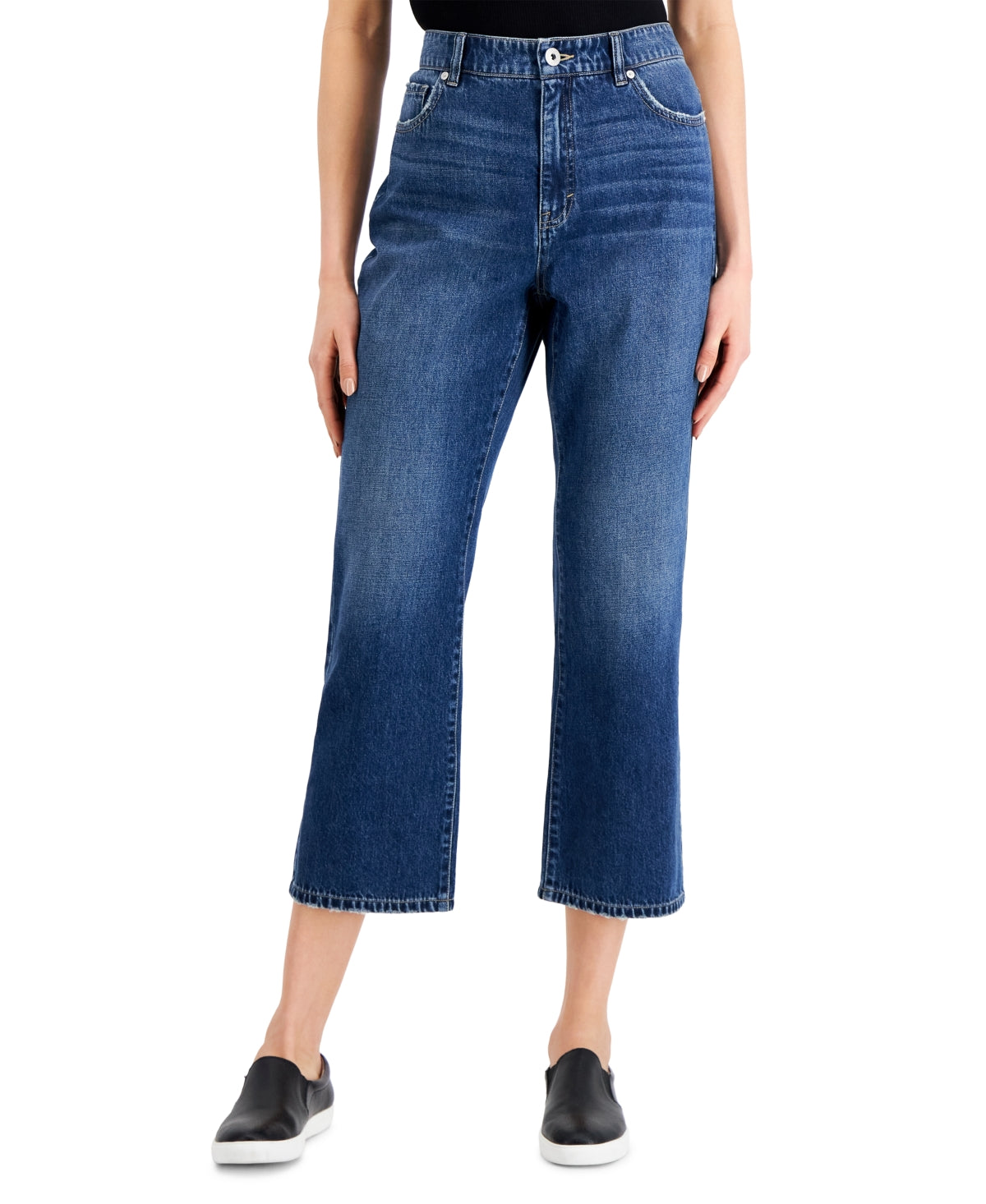 Calça jeans cropped feminina estilo slouchy fit, cintura alta, azul, tamanho 16