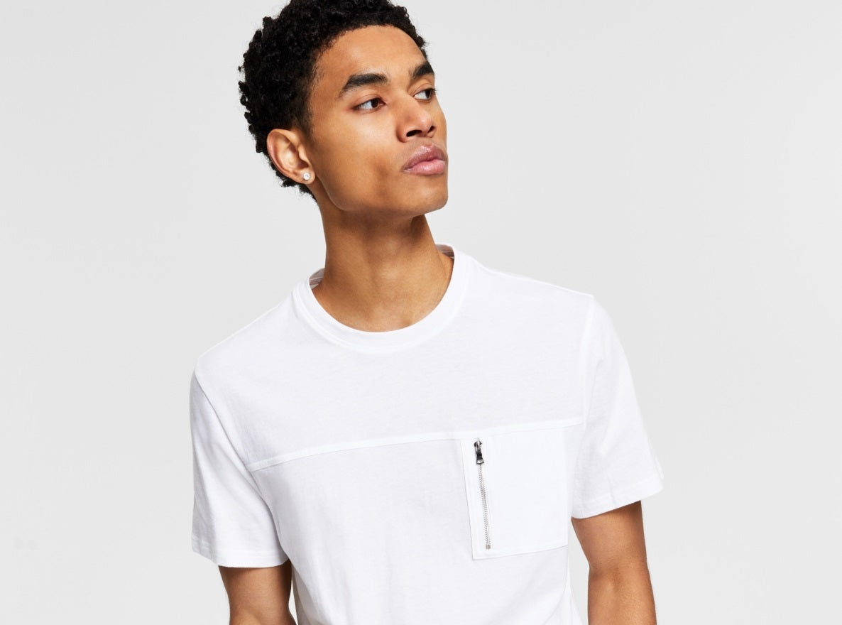 Camiseta masculina de algodão com zíper e bolso, tamanho pequeno, da INC International Concepts