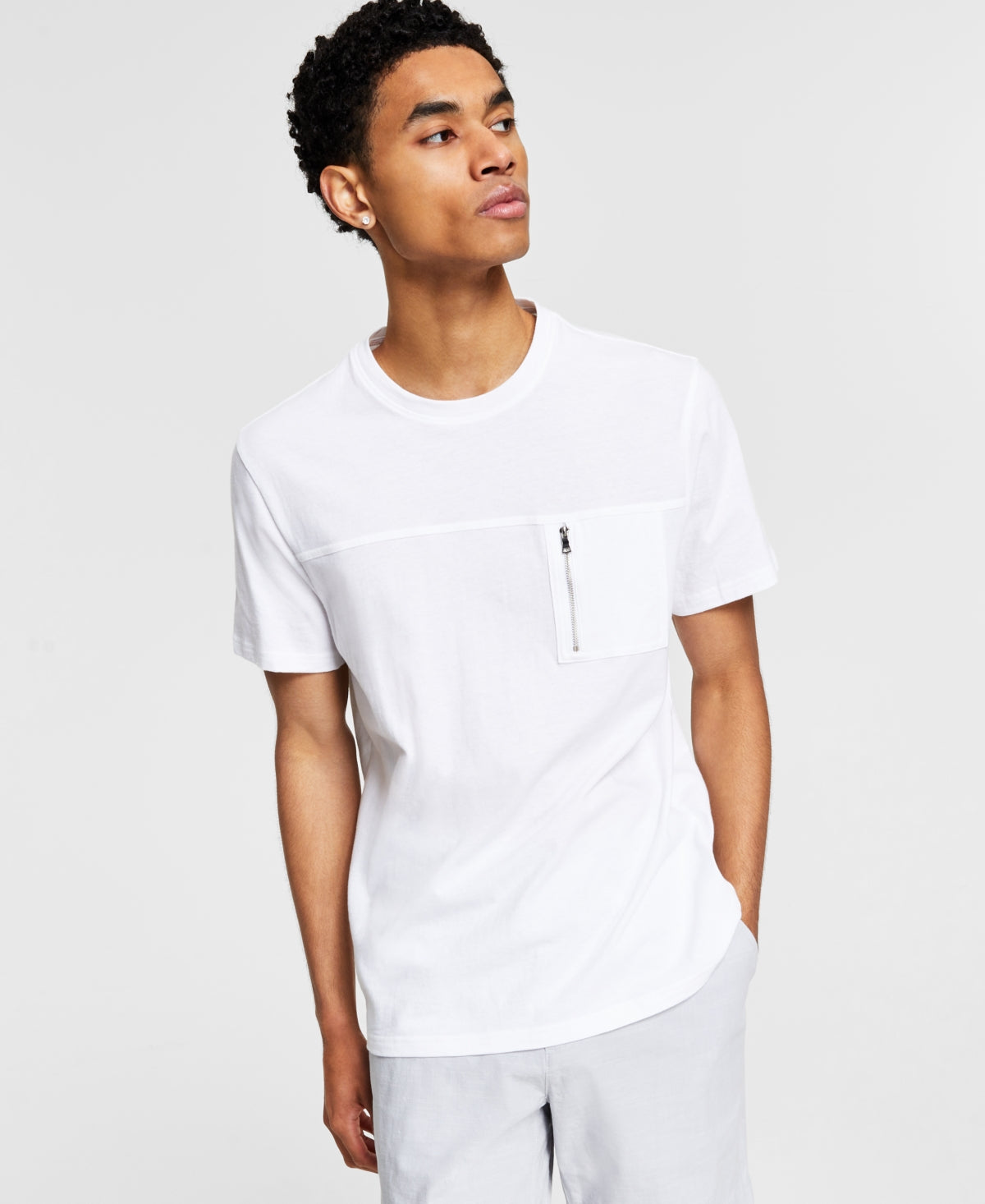 Camiseta masculina de algodão com zíper e bolso, tamanho pequeno, da INC International Concepts