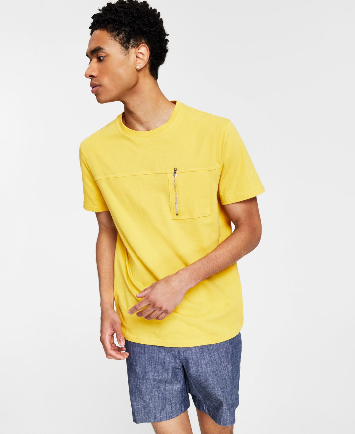 Camiseta masculina com bolso e zíper INC International Concepts, amarela, tamanho médio