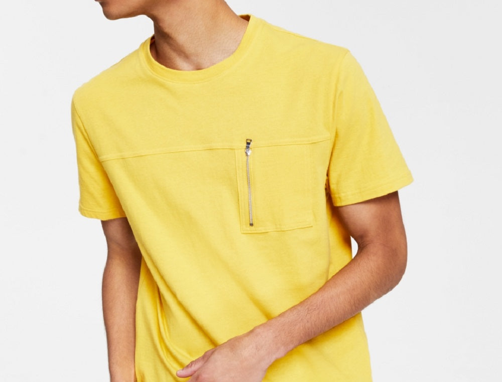 Camiseta masculina com bolso e zíper INC International Concepts, amarela, tamanho médio