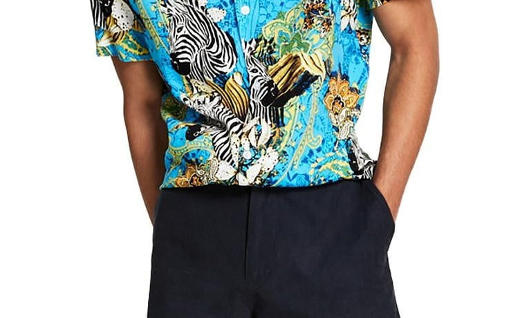 Calções de ganga Chambray com 7 costuras internas e frente lisa, preto, tamanho 34, da INC International Concepts para homem
