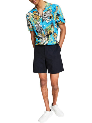 INC International Concepts Shorts Masculino Chambray 7 Inseam Frente Lisa Preto Tamanho 36