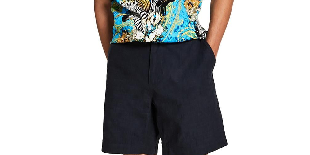 INC International Concepts Shorts Masculino Chambray 7 Inseam Frente Lisa Preto Tamanho 36