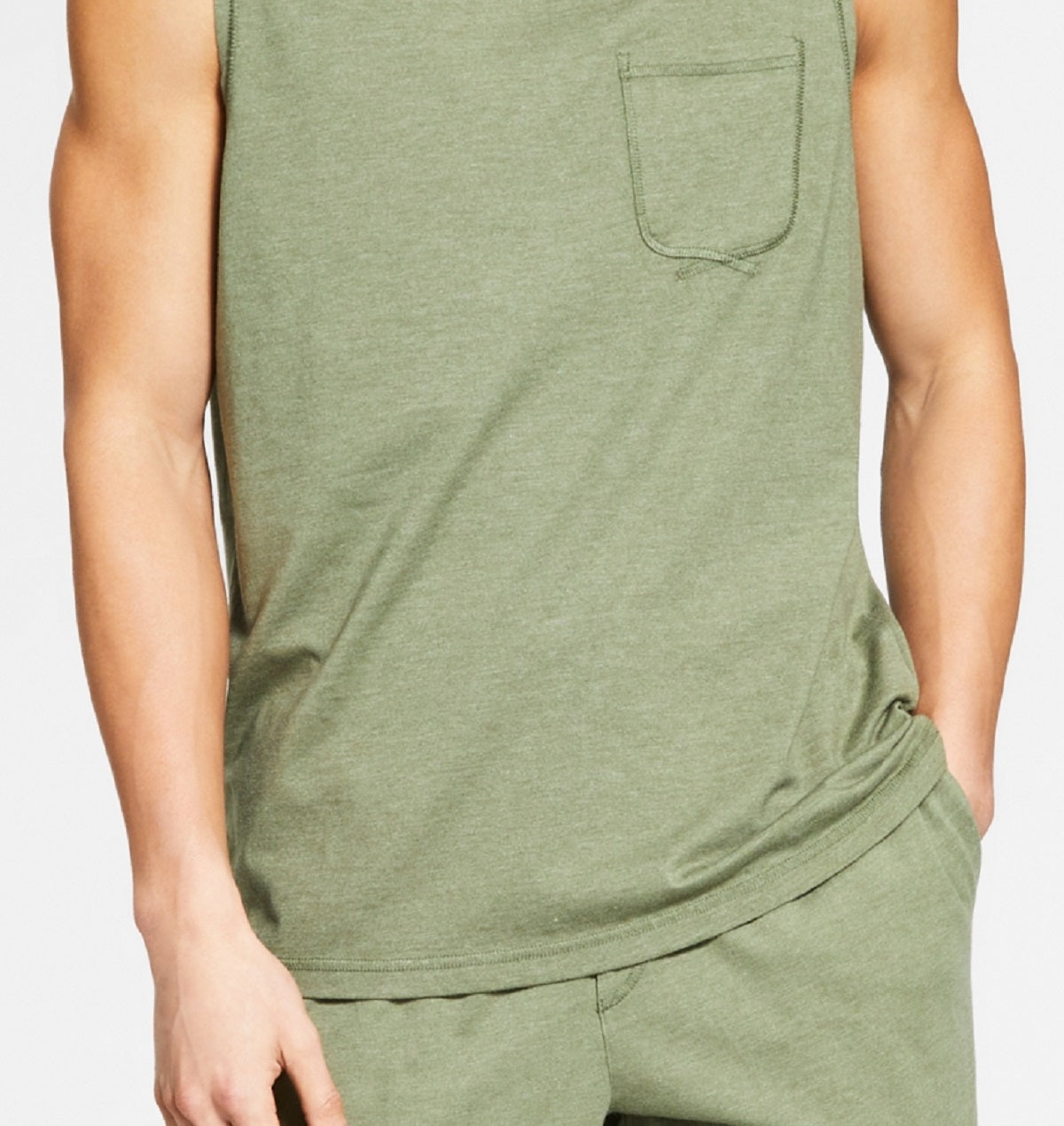 Pijama masculino Sun + Stone, regata de malha lavada, verde, tamanho médio