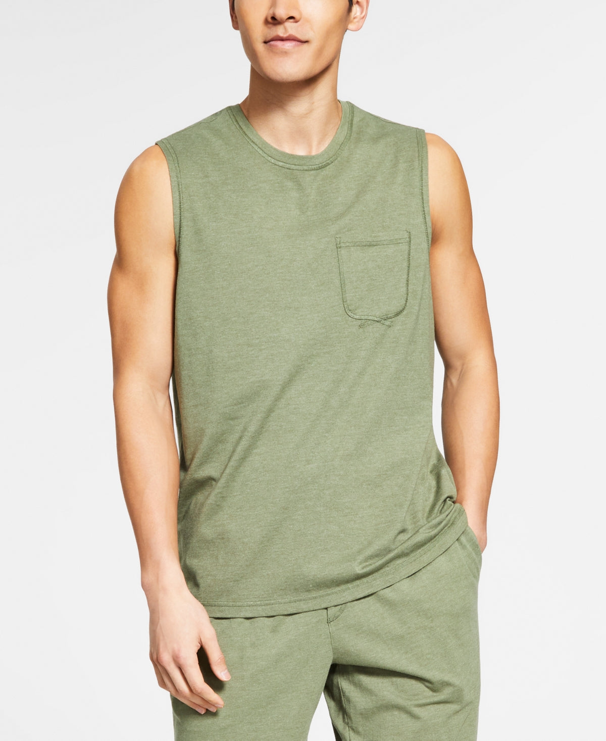 Pijama masculino Sun + Stone, regata de malha lavada, verde, tamanho médio