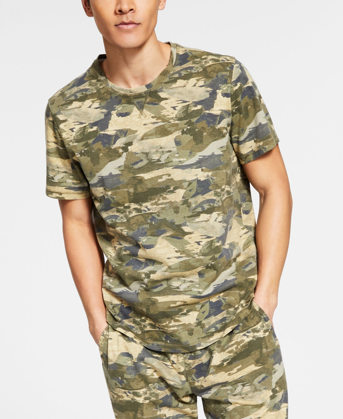 Pijama masculino camuflado de malha Sun + Stone, verde, tamanho pequeno