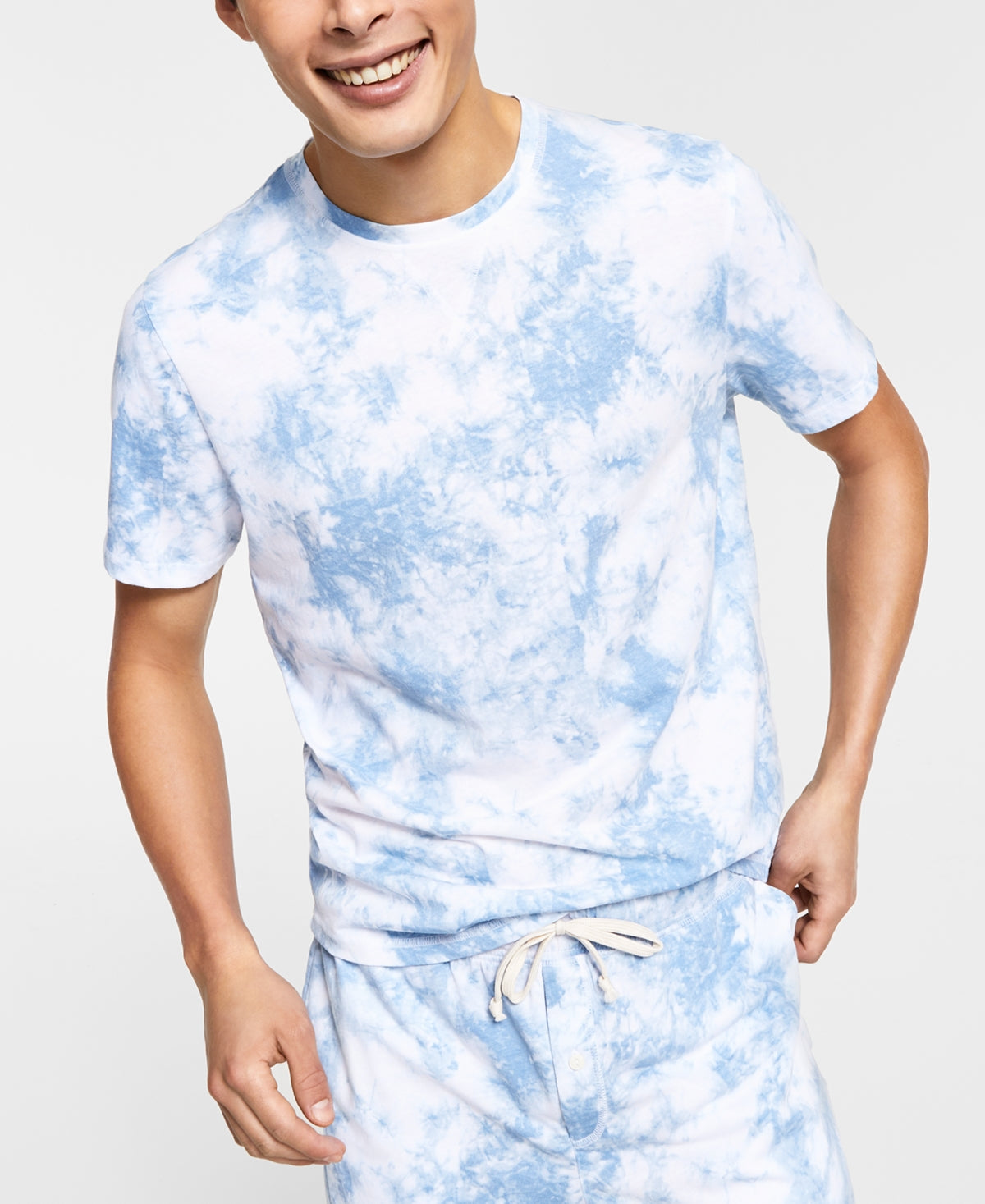 Pijama masculino Sun + Stone com estampa tie-dye, azul, tamanho grande