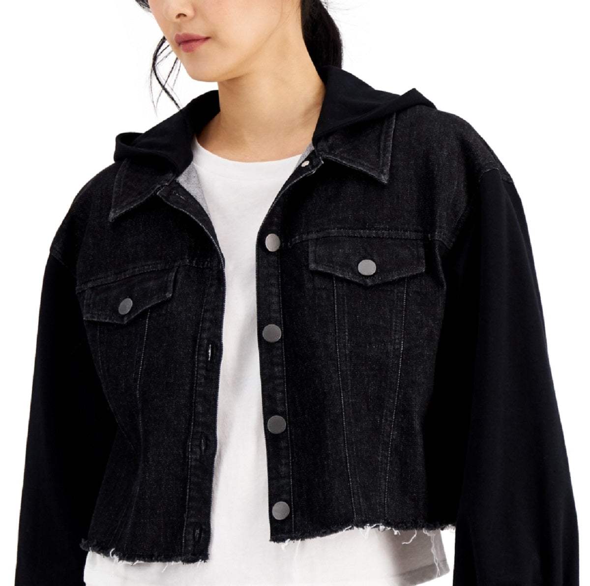 Jaqueta feminina INC International Concepts Mix-Media preta, tamanho médio