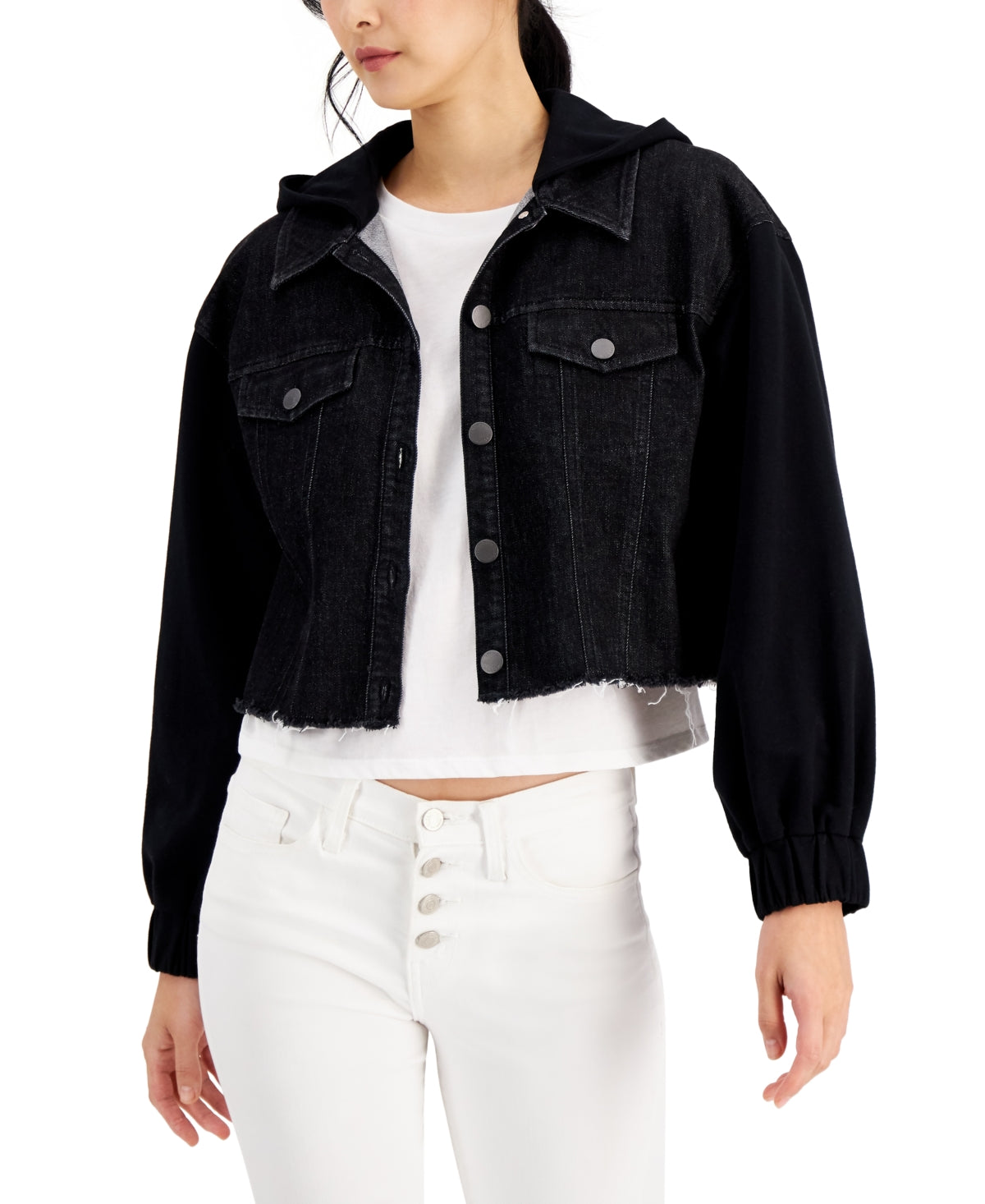 Jaqueta feminina INC International Concepts Mix-Media preta, tamanho médio