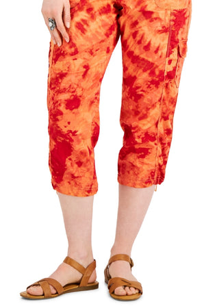 Style & Co Women's Printed Bungee Capri Pants Red Size 10