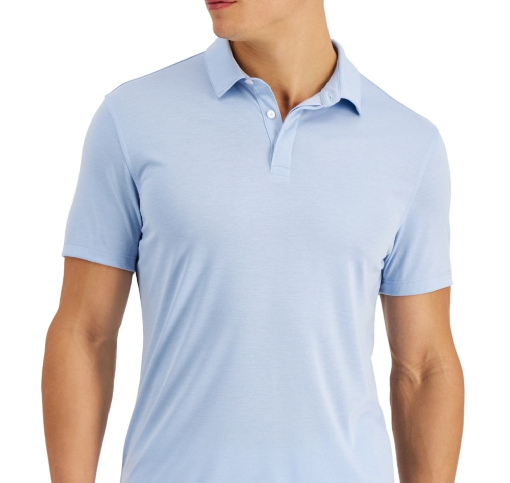 Camisa polo masculina Alfani com elastano e estampa sólida, azul, tamanho pequeno