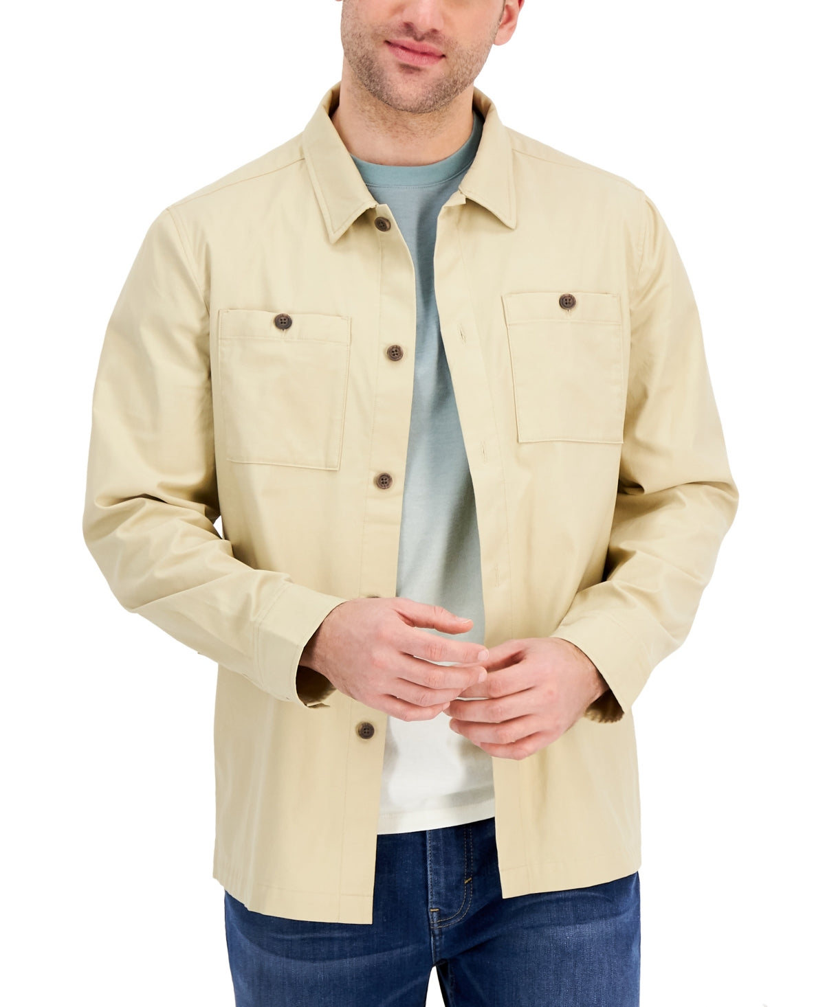 Camisa de sarja masculina Alfani marrom tamanho grande